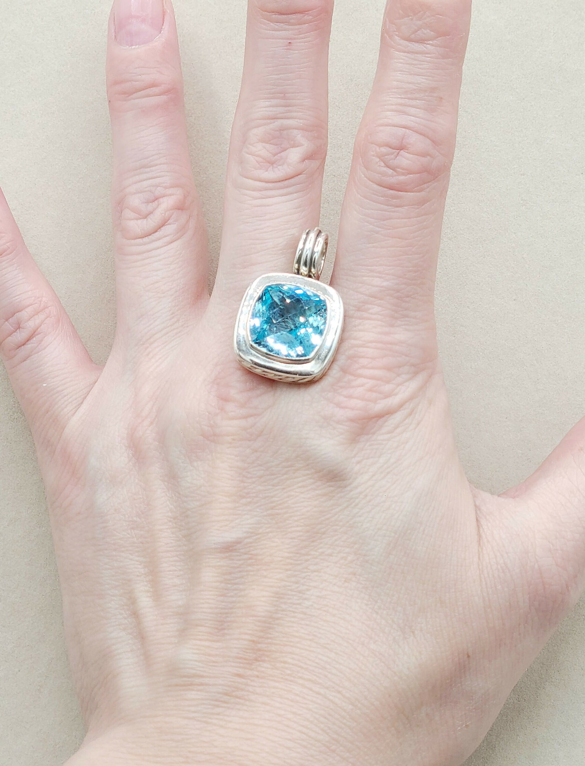    David Yurman Albion Enhancer Pendant 14mm Blue Topaz