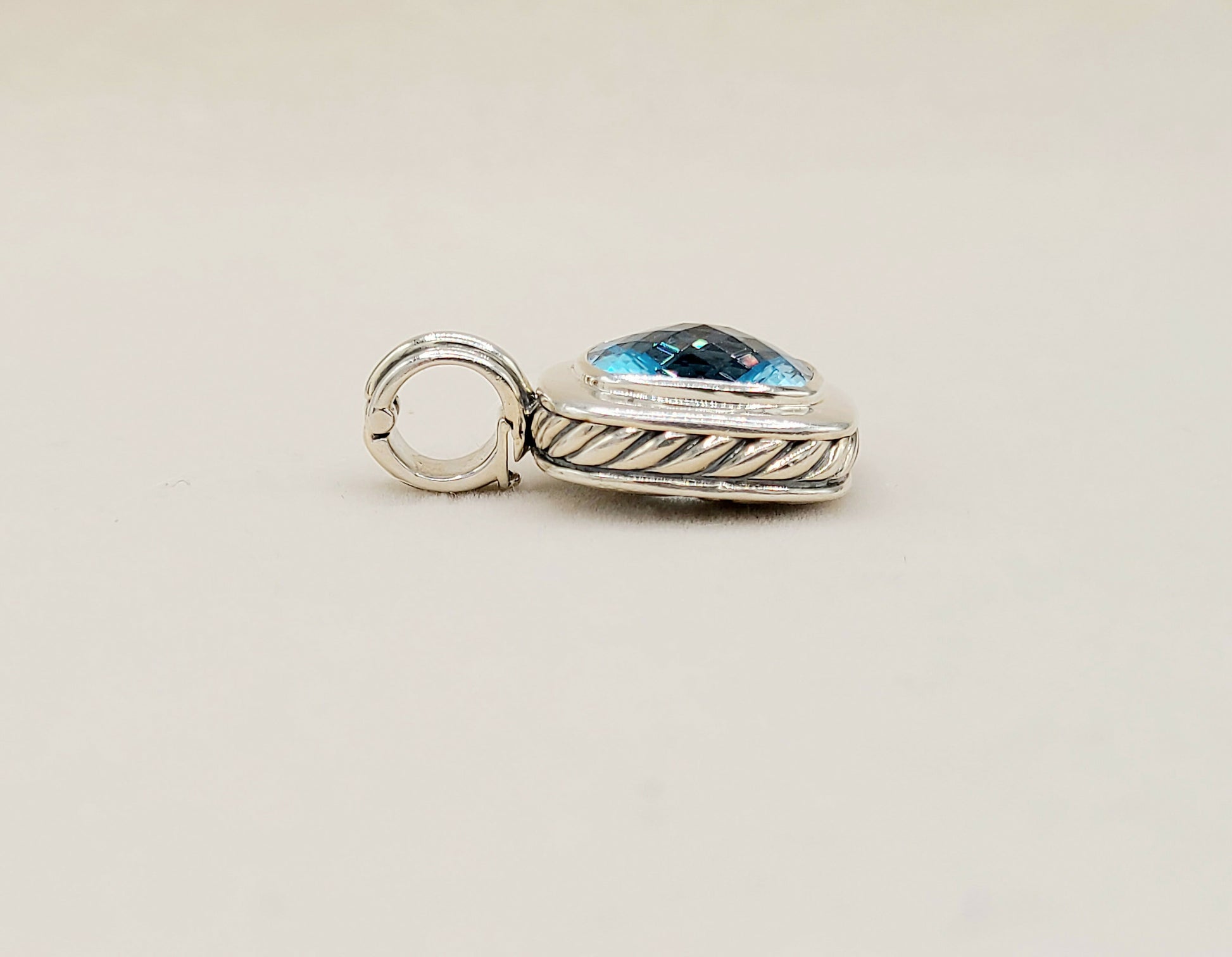    David Yurman Albion Enhancer Pendant 14mm Blue Topaz