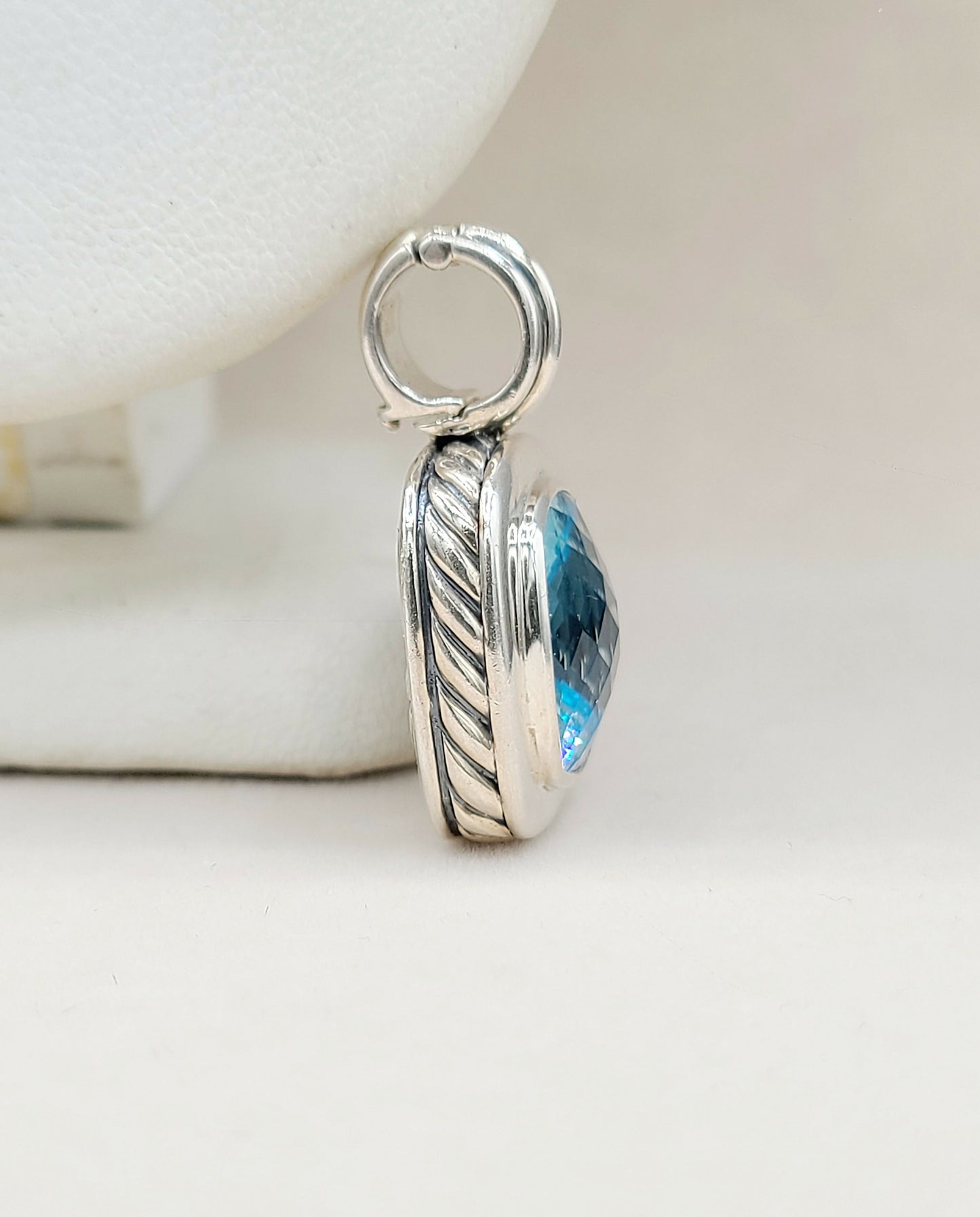    David Yurman Albion Enhancer Pendant 14mm Blue Topaz