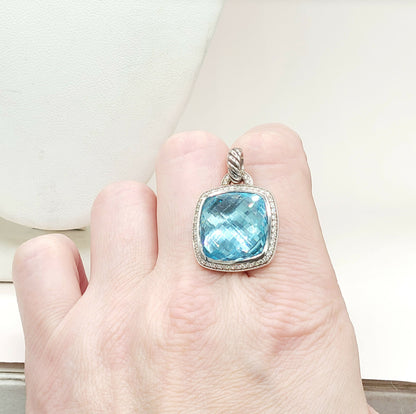    David Yurman Albion Pendant 17mm Blue Topaz & Diamonds
