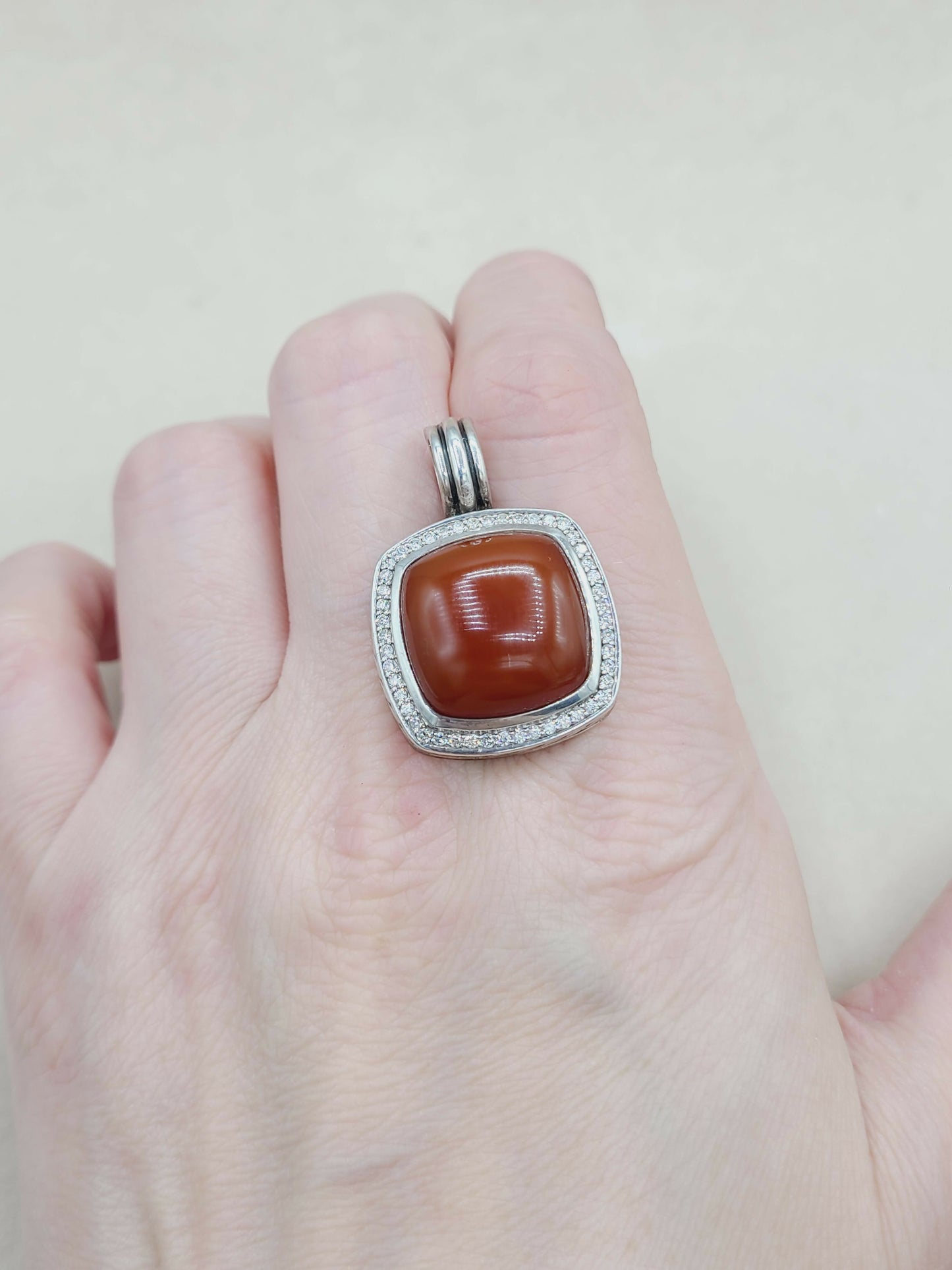    David Yurman Albion Pendant 17mm Carnelian & Diamonds
