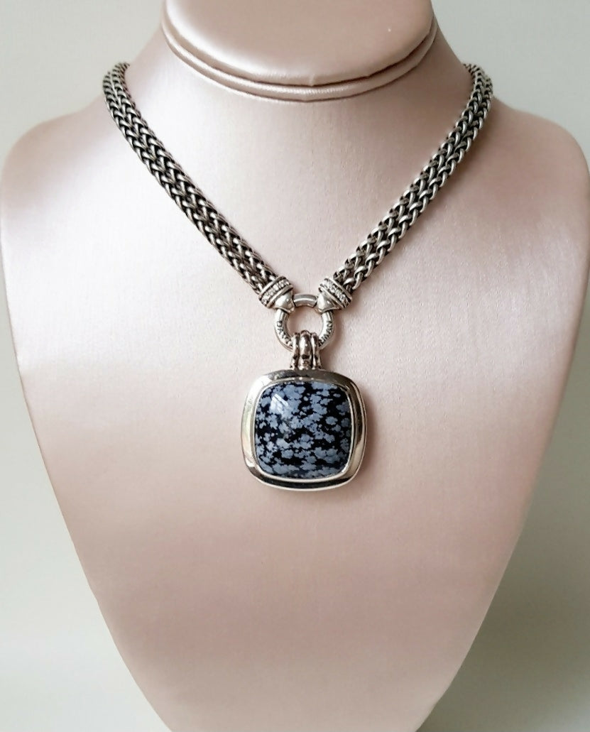    David Yurman Albion Pendant – 27mm Snowflake Obsidian