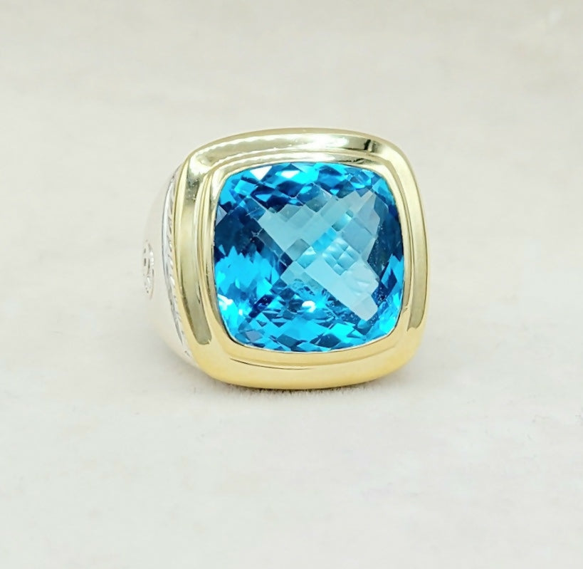    David Yurman Albion Ring 15mm Blue Topaz & Gold