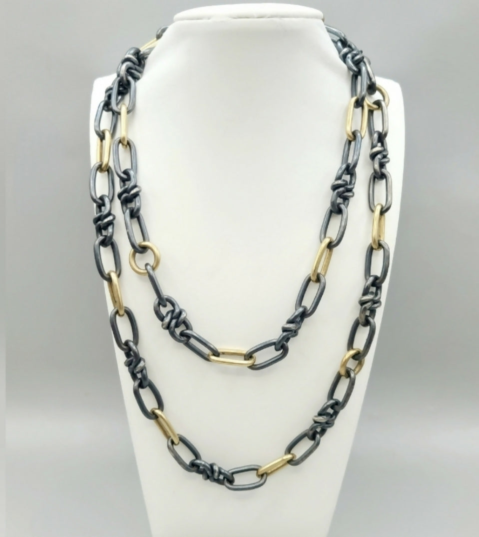    David Yurman Black And Gold Link Chain Necklace