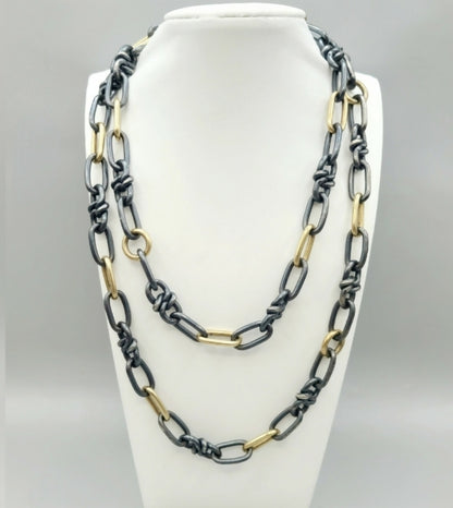    David Yurman Black And Gold Link Chain Necklace