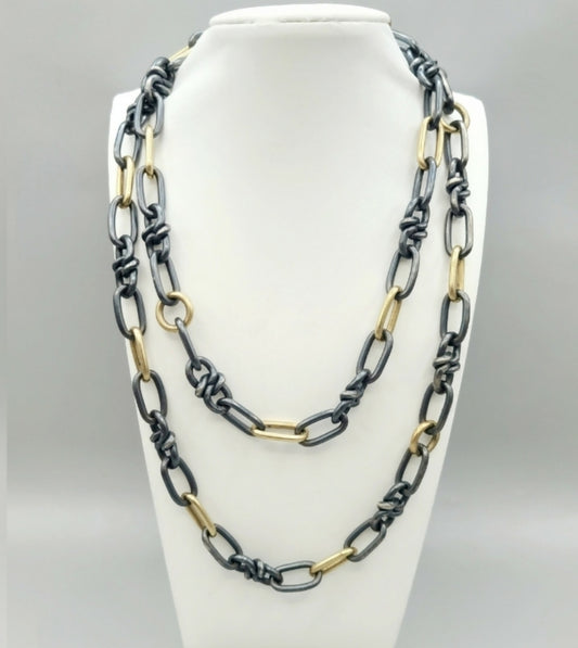    David Yurman Black And Gold Link Chain Necklace