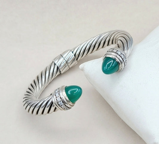    David Yurman Cable Bracelet 10mm – Green Onyx & Diamonds