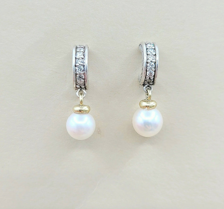    David Yurman Cable Drop Earrings Pearls & Diamonds