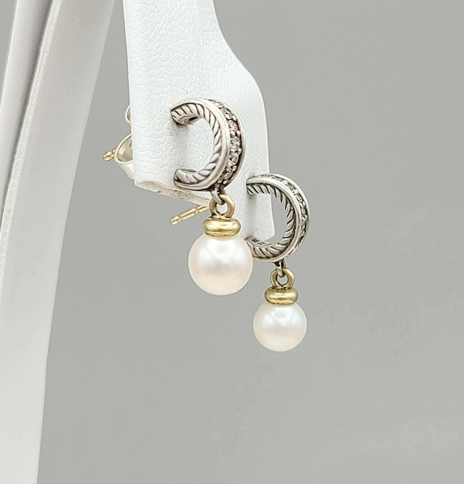    David Yurman Cable Drop Earrings Pearls & Diamonds