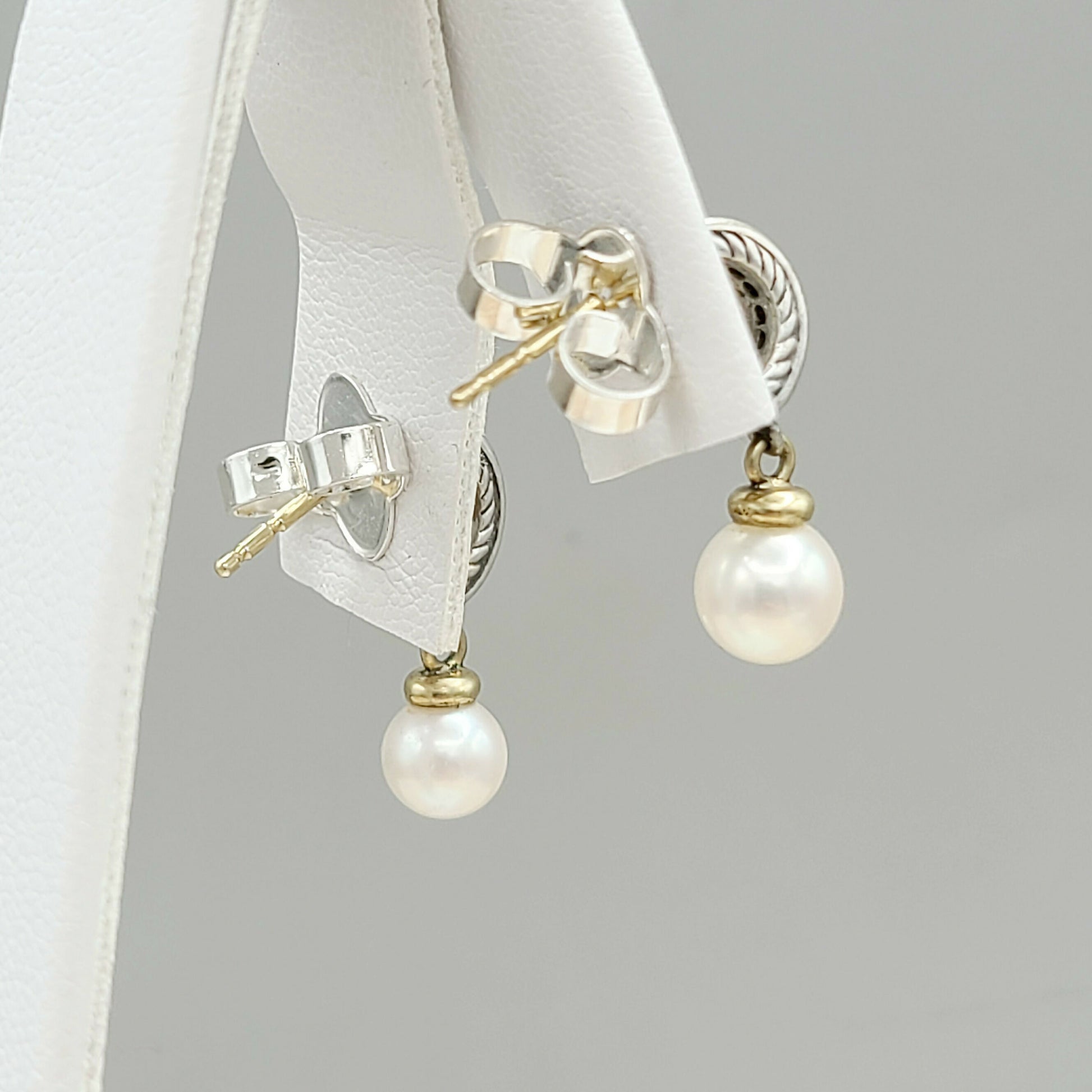    David Yurman Cable Drop Earrings Pearls & Diamonds