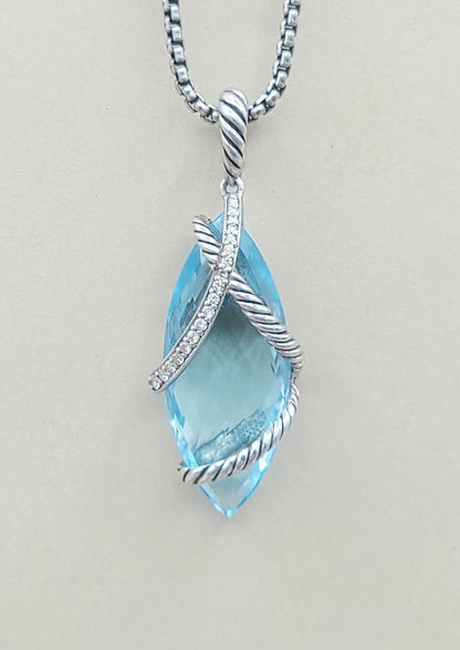    David Yurman Cable Wrap Pendant Blue Topaz & Diamonds