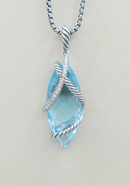    David Yurman Cable Wrap Pendant Blue Topaz & Diamonds