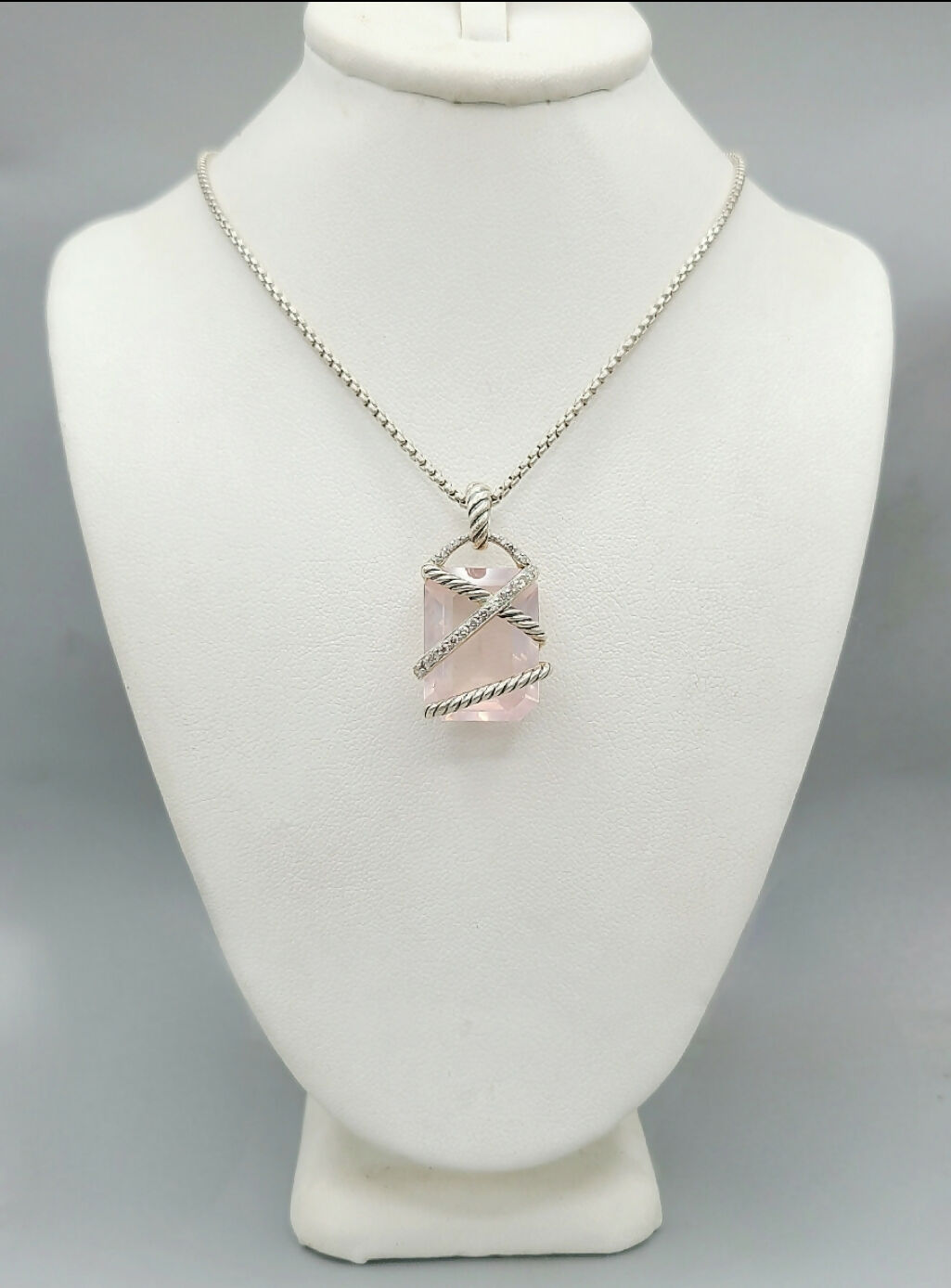    David Yurman Cable Wrap Pendant Necklace Rose Quartz