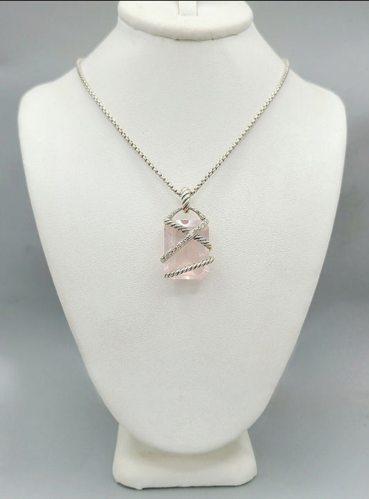    David Yurman Cable Wrap Pendant Necklace Rose Quartz