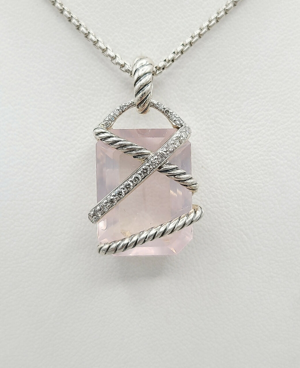    David Yurman Cable Wrap Pendant Necklace Rose Quartz