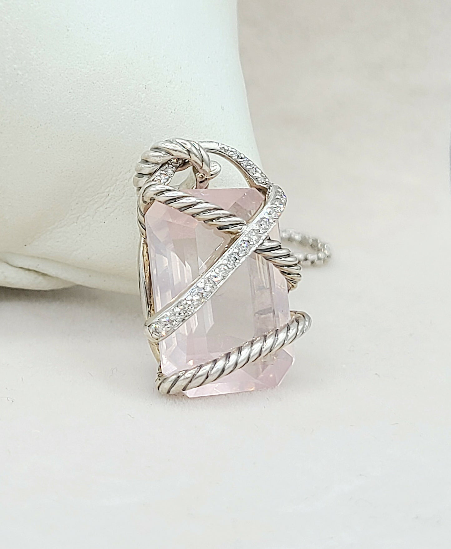    David Yurman Cable Wrap Pendant Necklace Rose Quartz