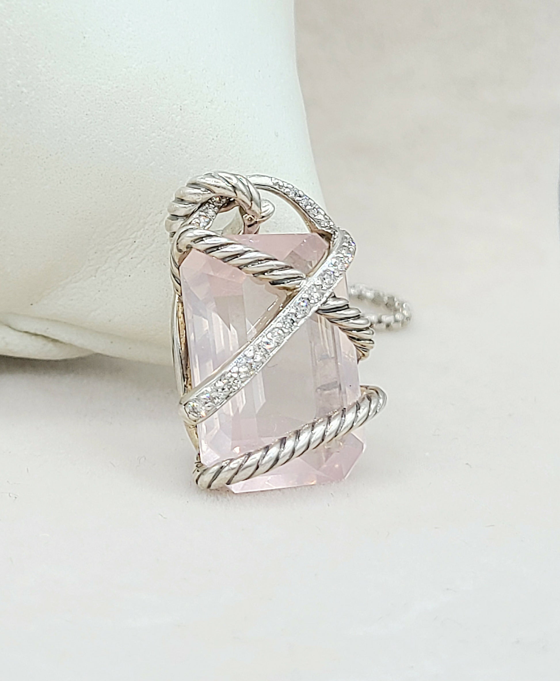    David Yurman Cable Wrap Pendant Necklace Rose Quartz