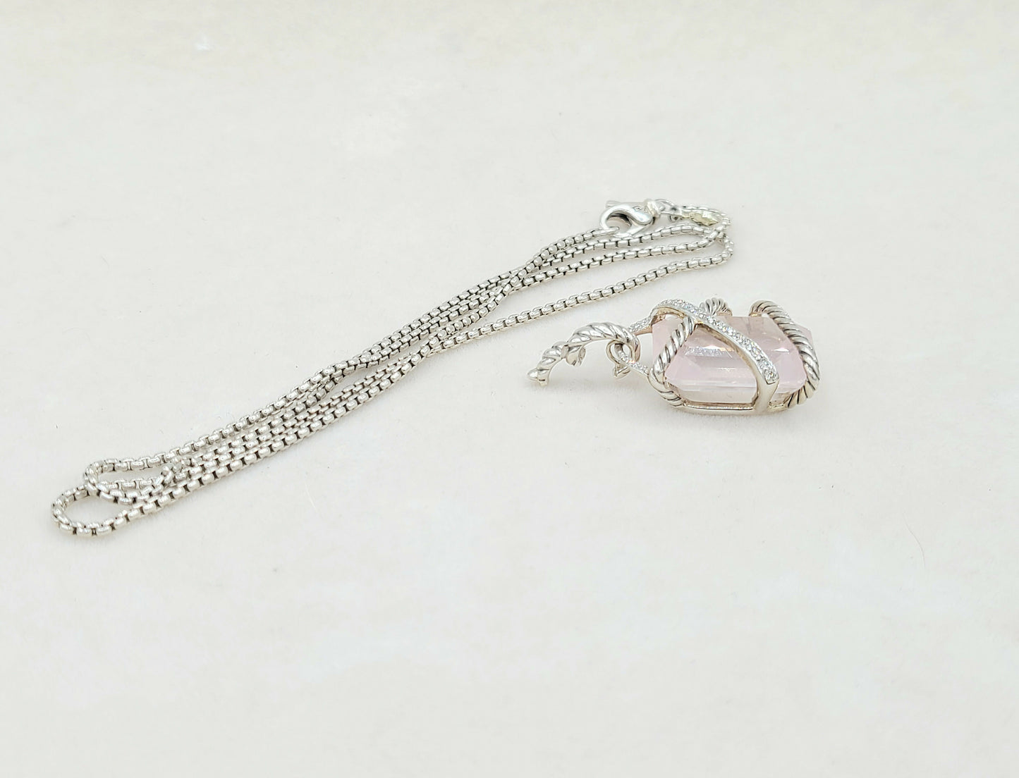    David Yurman Cable Wrap Pendant Necklace Rose Quartz