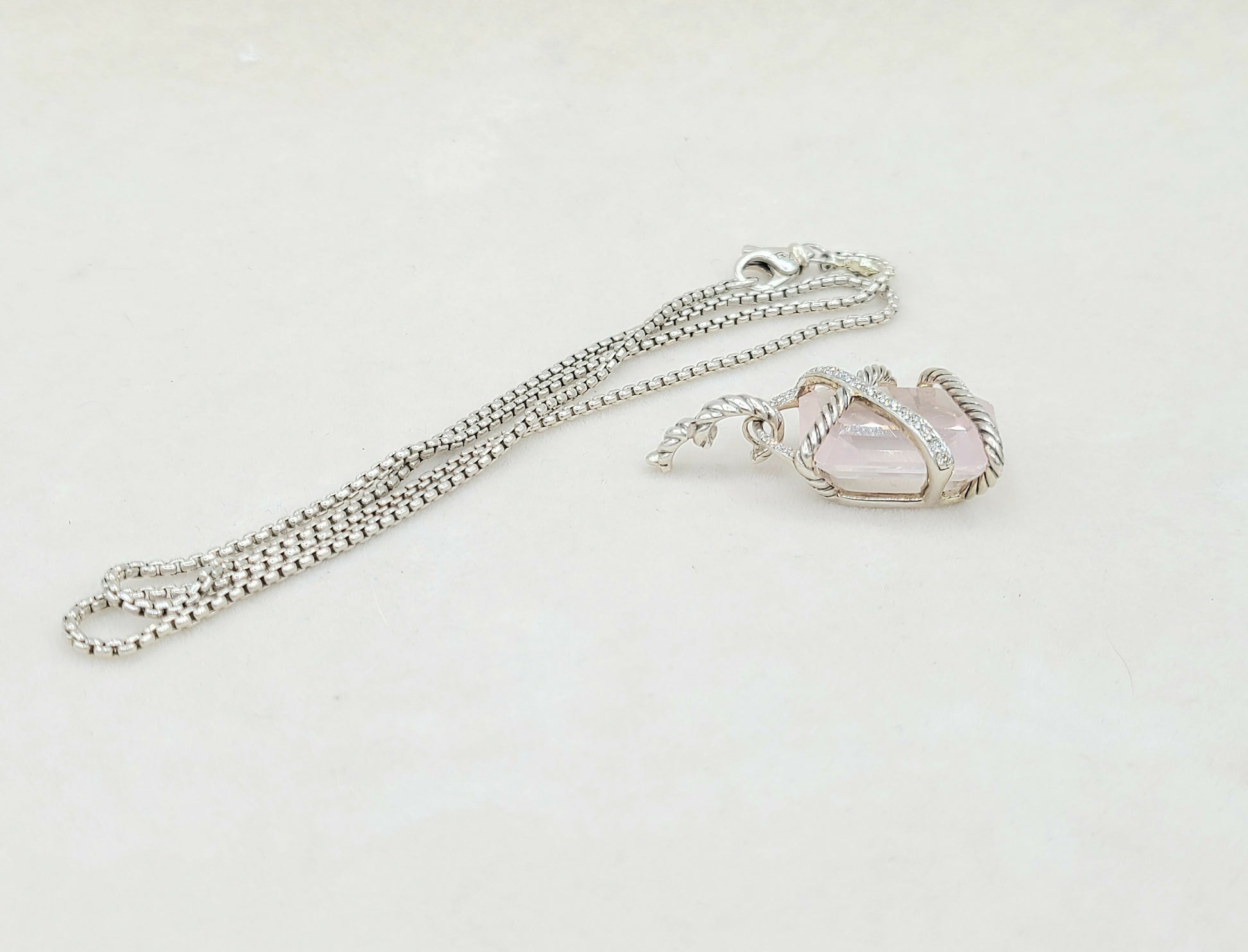    David Yurman Cable Wrap Pendant Necklace Rose Quartz