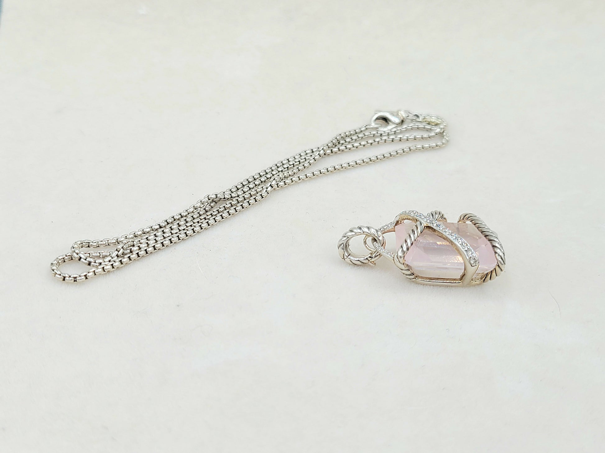    David Yurman Cable Wrap Pendant Necklace Rose Quartz