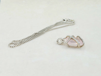    David Yurman Cable Wrap Pendant Necklace Rose Quartz