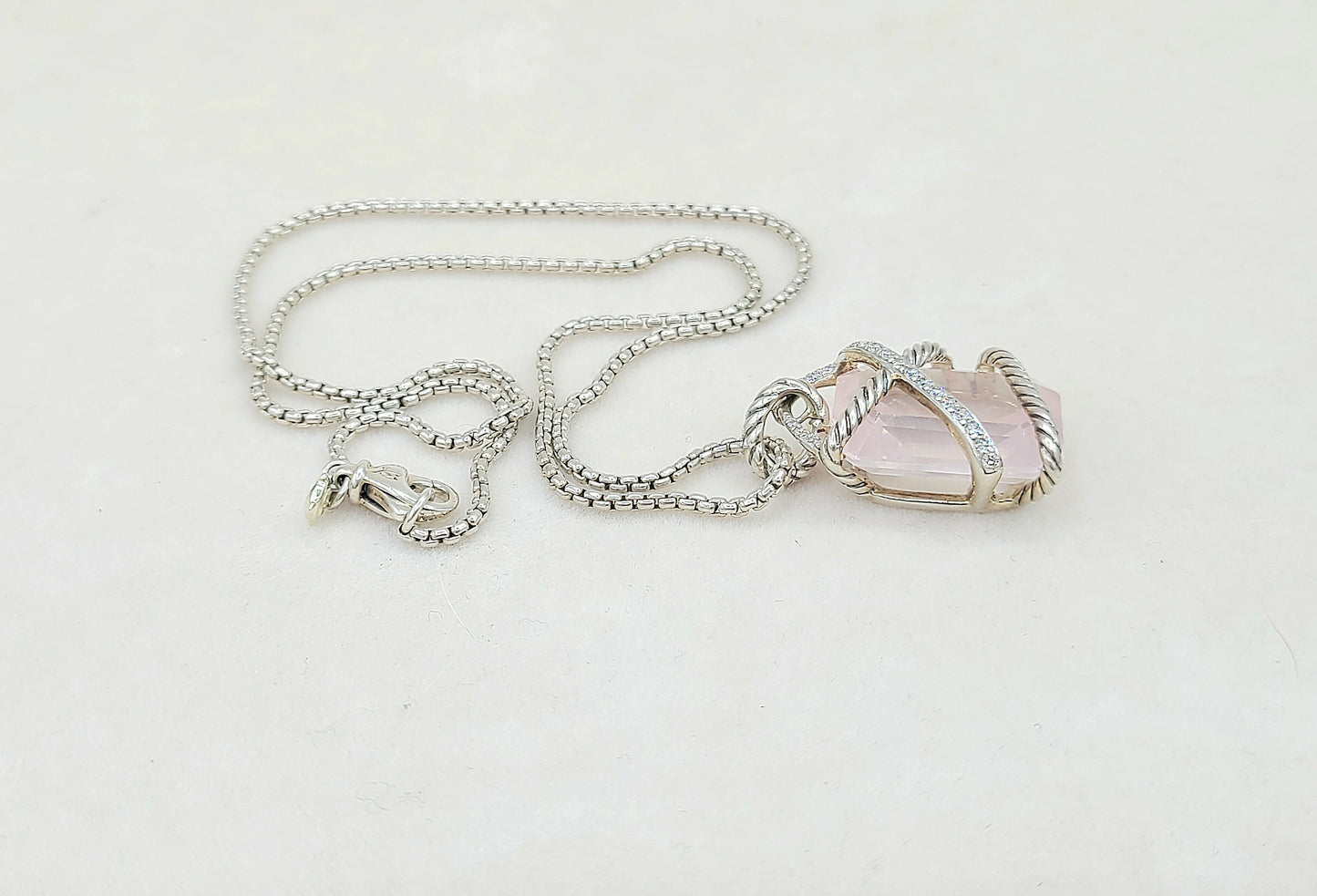    David Yurman Cable Wrap Pendant Necklace Rose Quartz
