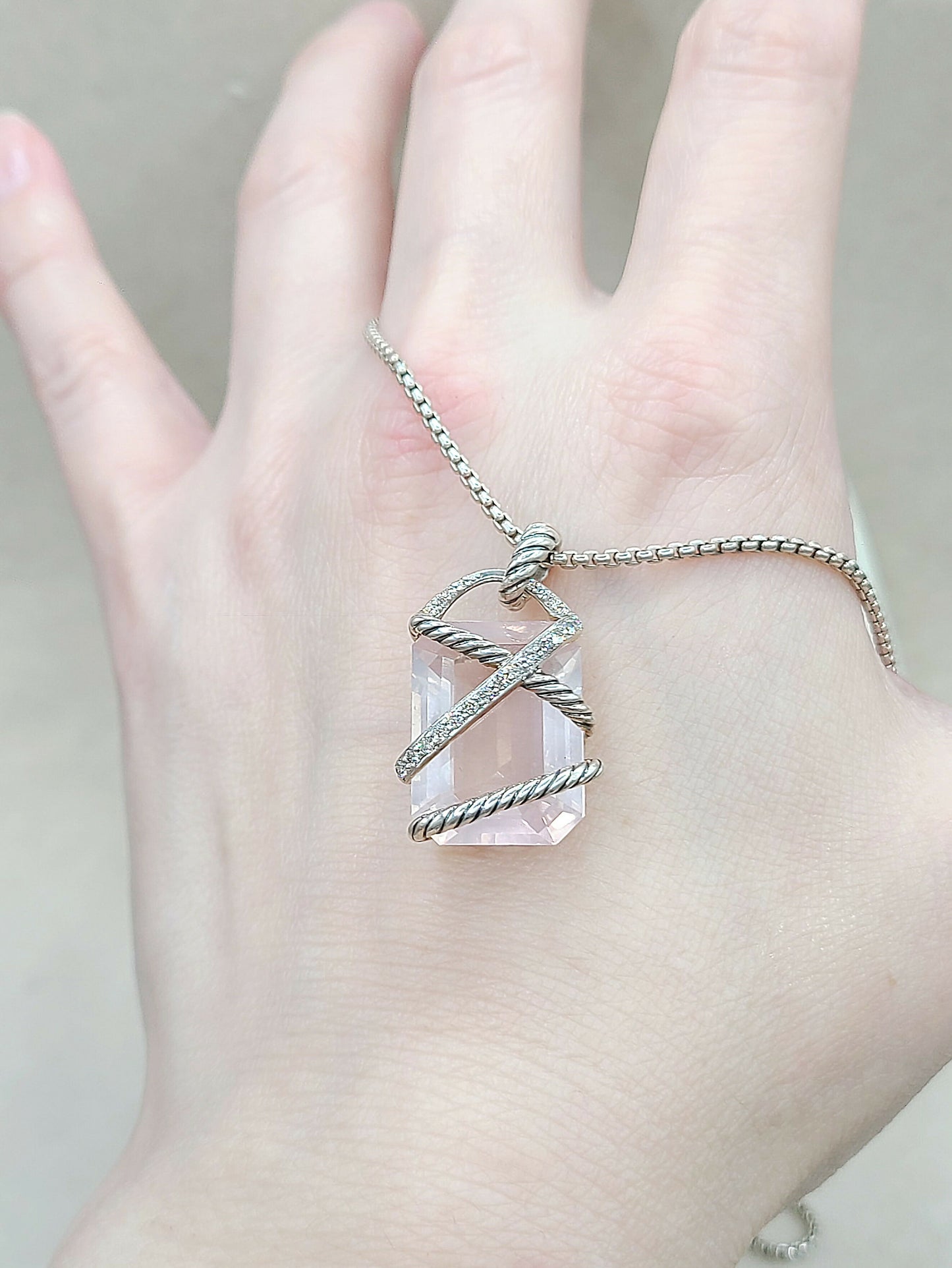    David Yurman Cable Wrap Pendant Necklace Rose Quartz