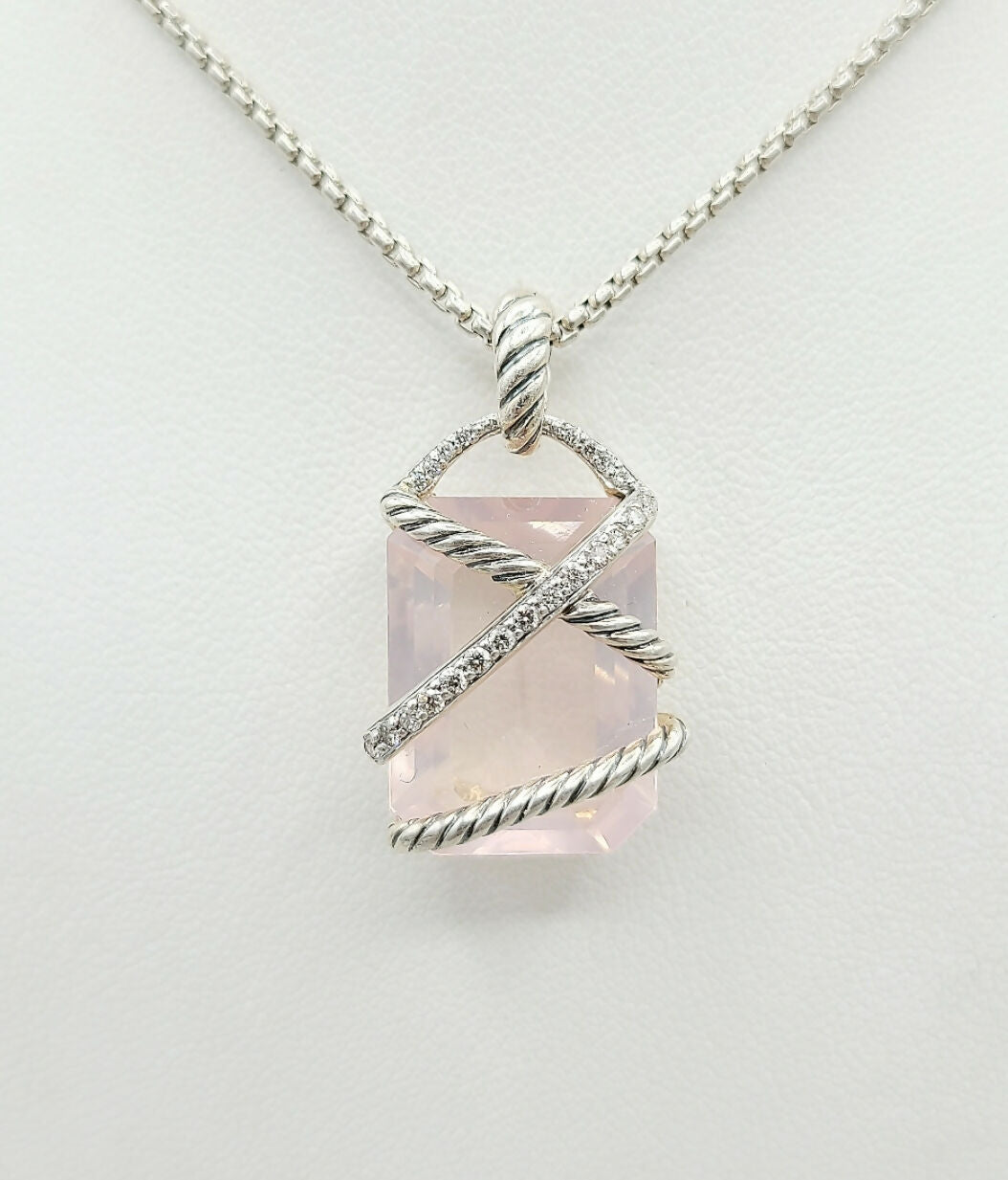    David Yurman Cable Wrap Pendant Necklace Rose Quartz