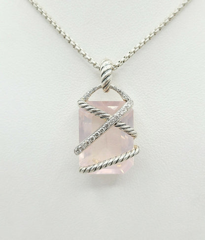    David Yurman Cable Wrap Pendant Necklace Rose Quartz