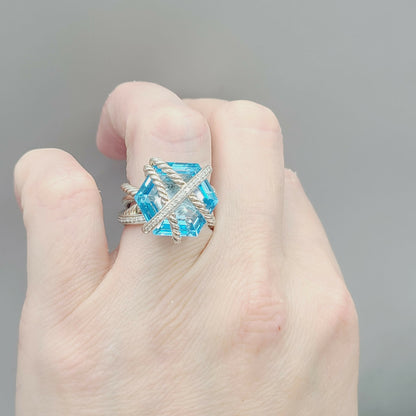    David Yurman Cable Wrap Ring – Blue Topaz & Diamond