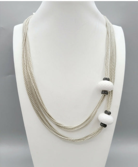    David Yurman Candy Necklace – White Agate & Black Diamonds