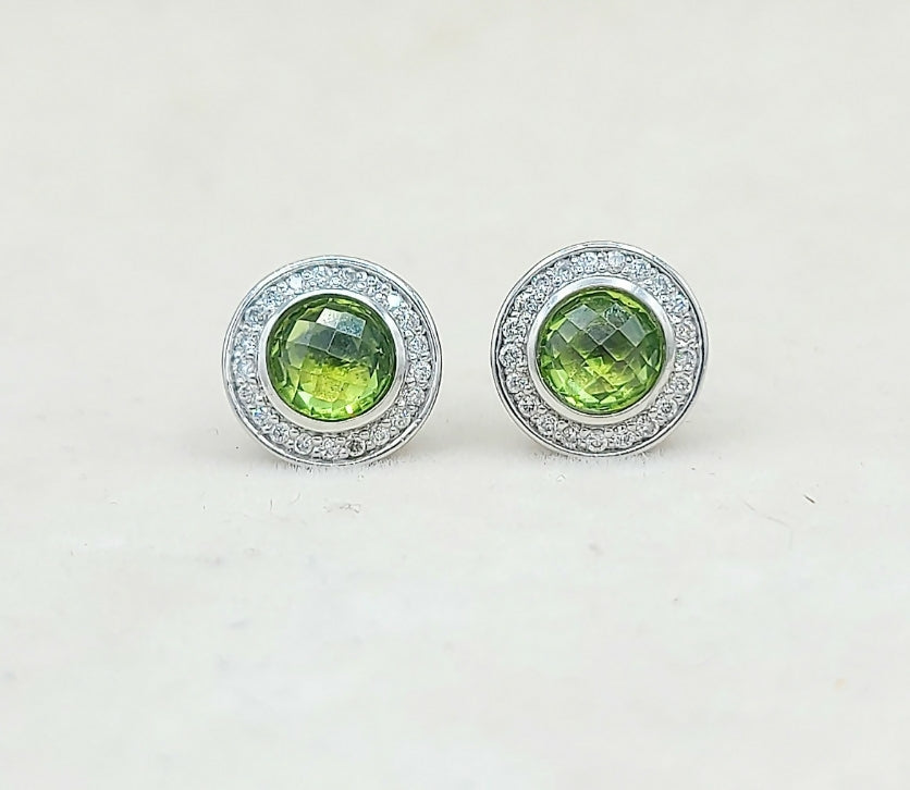    David Yurman Cerise Earrings Peridot & Diamonds