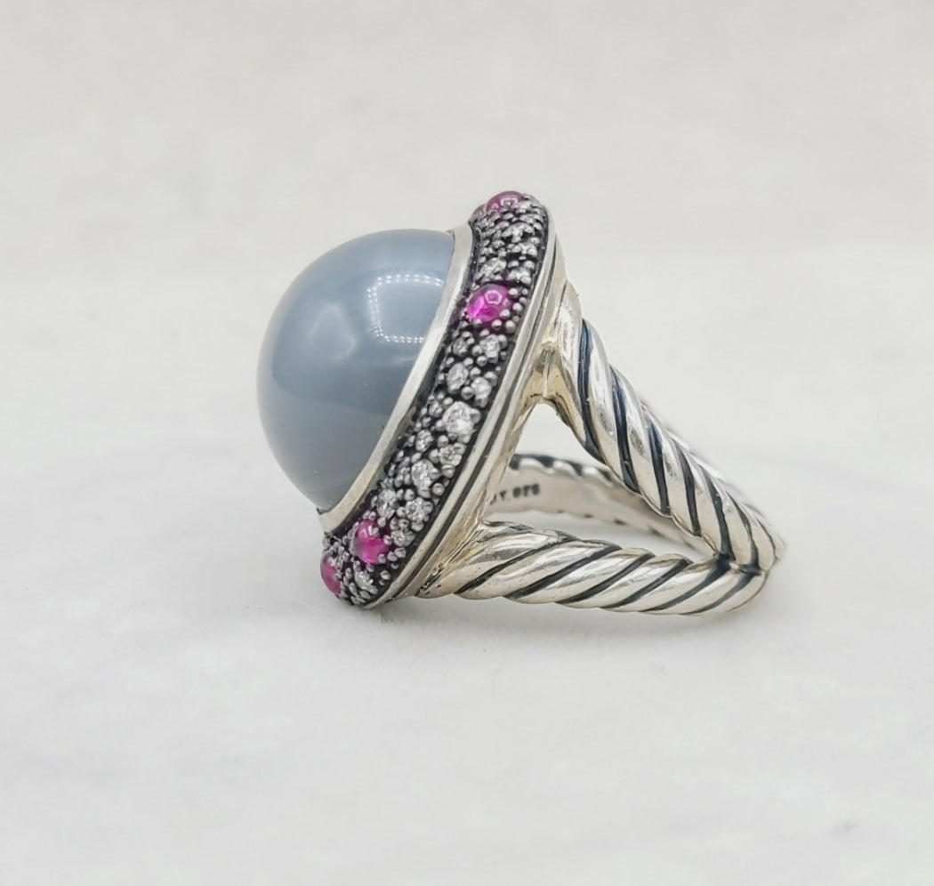    David Yurman Cerise Midnight Melange Ring – Moonstone & Ruby