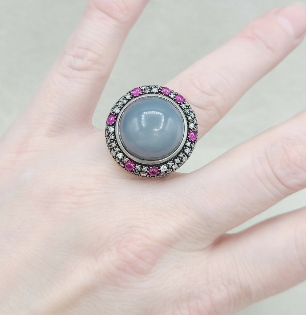    David Yurman Cerise Midnight Melange Ring – Moonstone & Ruby
