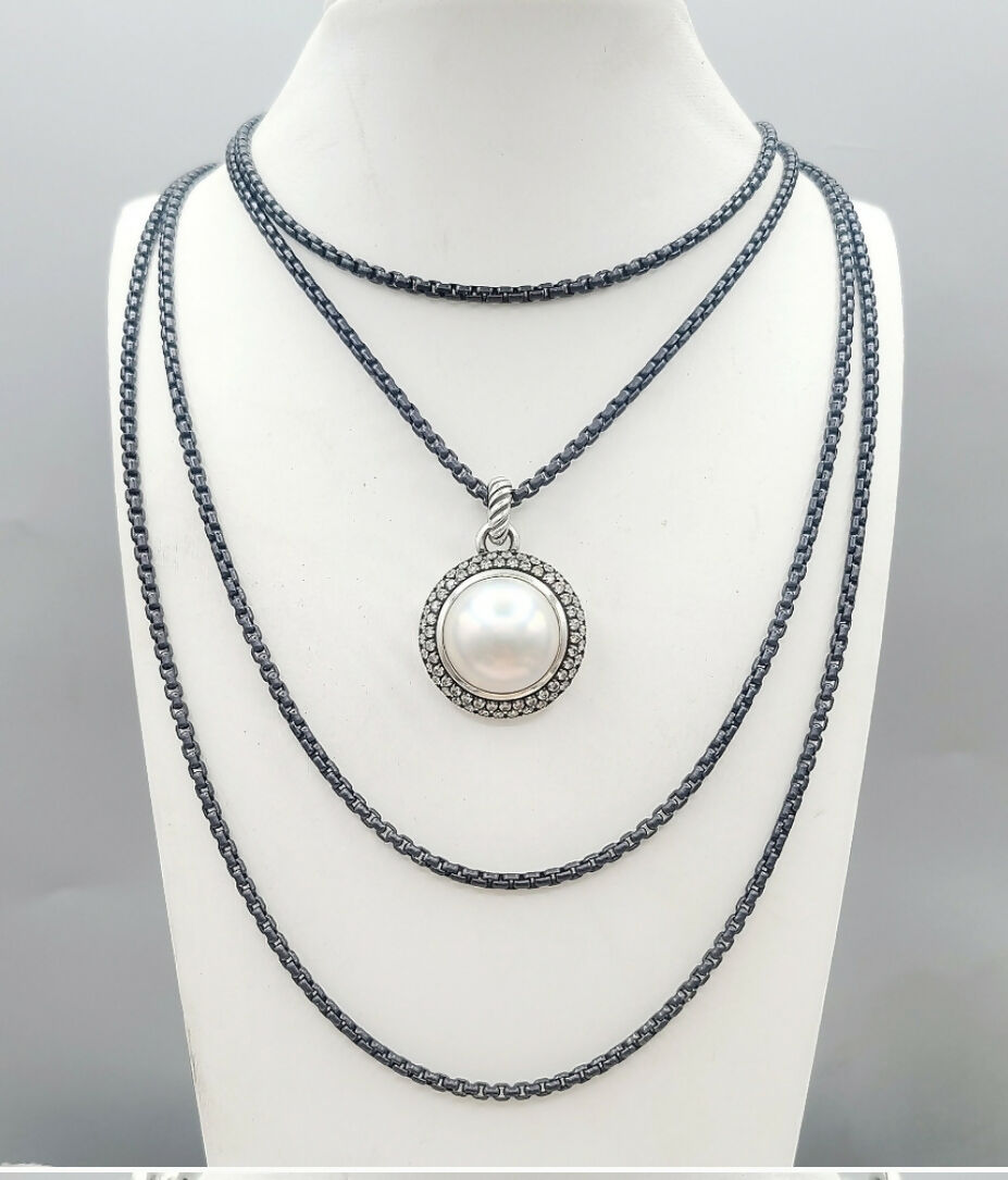    David Yurman Cerise Moonlight Ice Pendant – Pearl & Diamond
