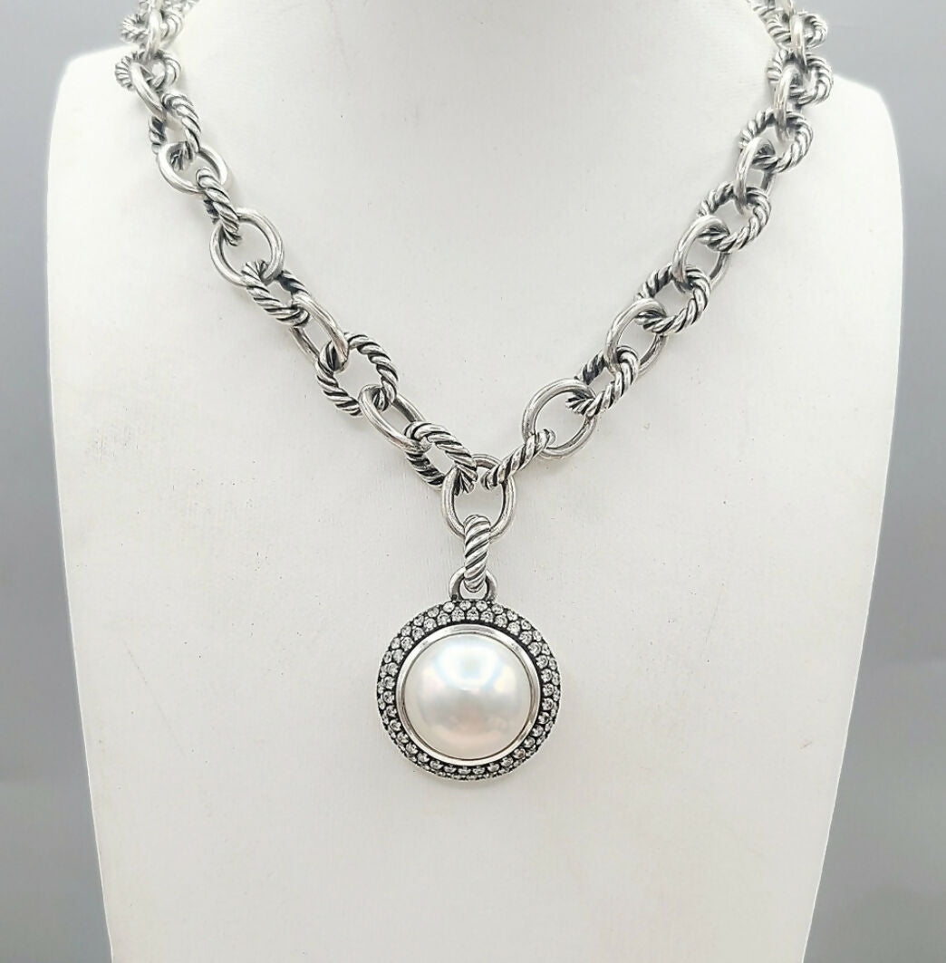    David Yurman Cerise Moonlight Ice Pendant – Pearl & Diamond