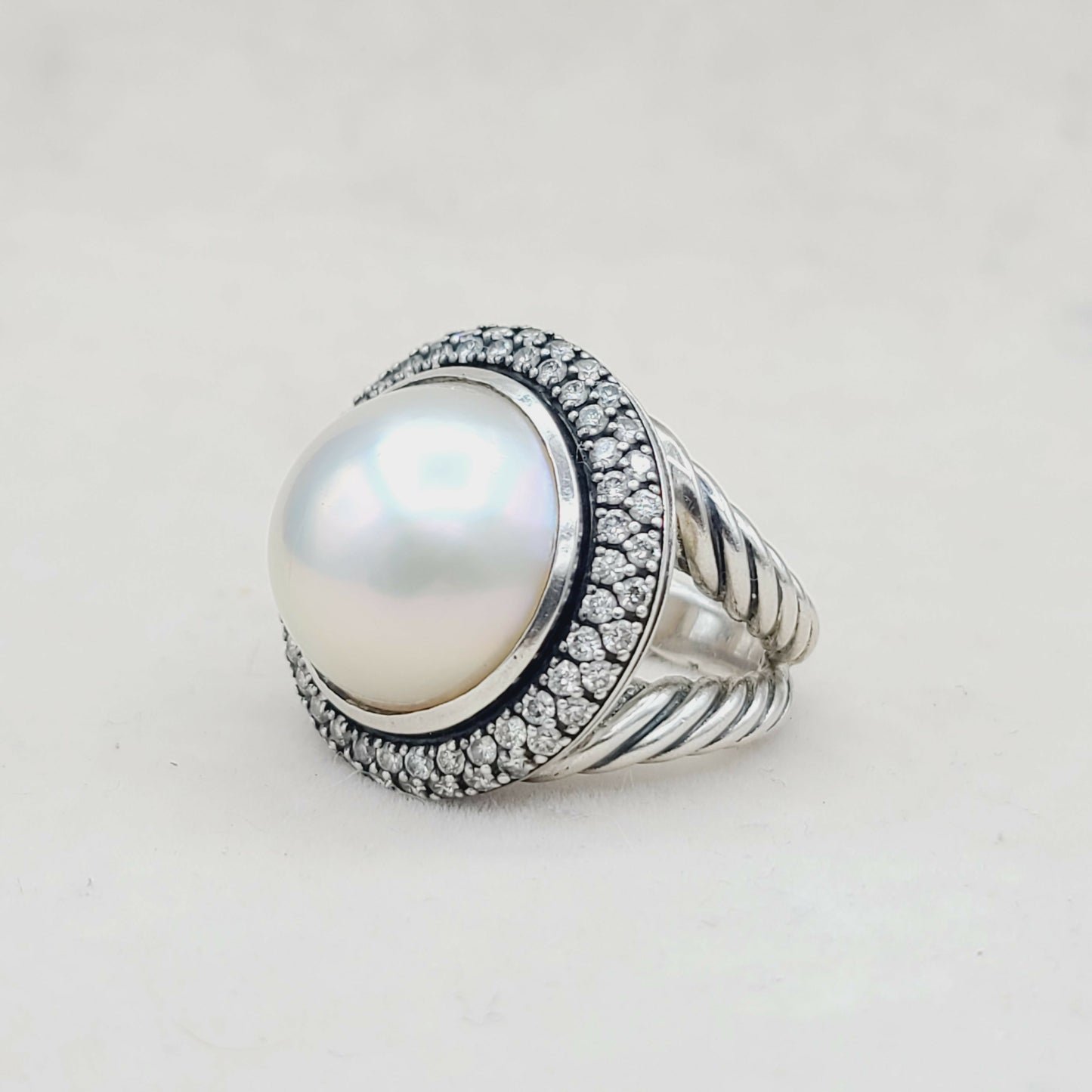   David Yurman Cerise Moonlight Ice Ring – Pearl & Diamonds
