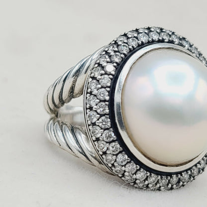    David Yurman Cerise Moonlight Ice Ring – Pearl & Diamonds