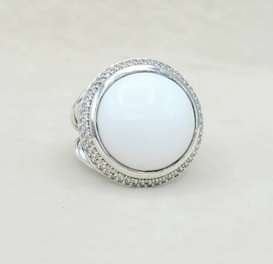    David Yurman Cerise Ring 18mm – White Agate & Diamonds