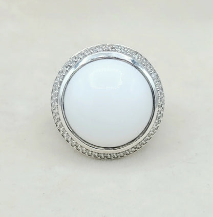    David Yurman Cerise Ring 18mm – White Agate & Diamonds