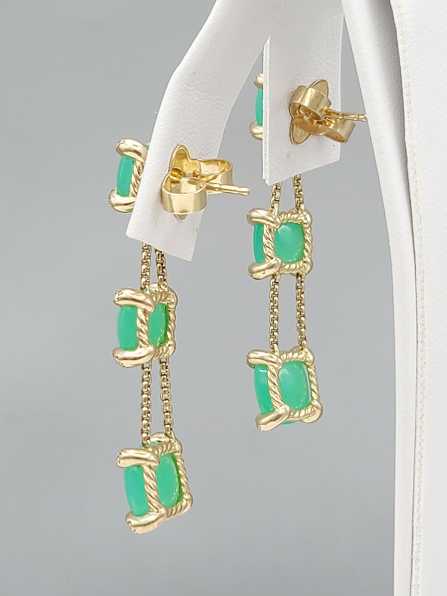    David Yurman-Chatelaine-Linear Chain 18k Earrings With Chrysoprase