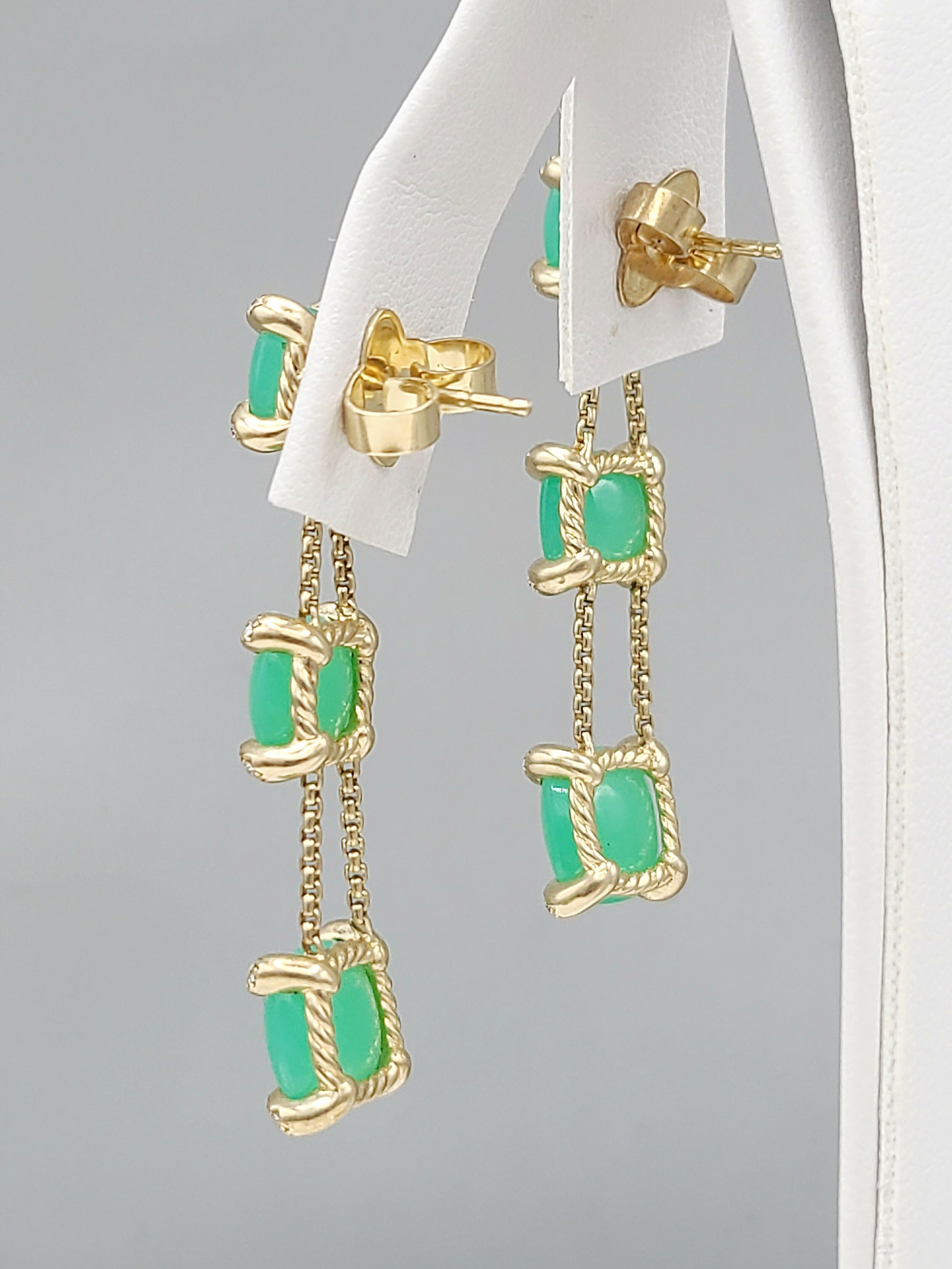    David Yurman-Chatelaine-Linear Chain 18k Earrings With Chrysoprase