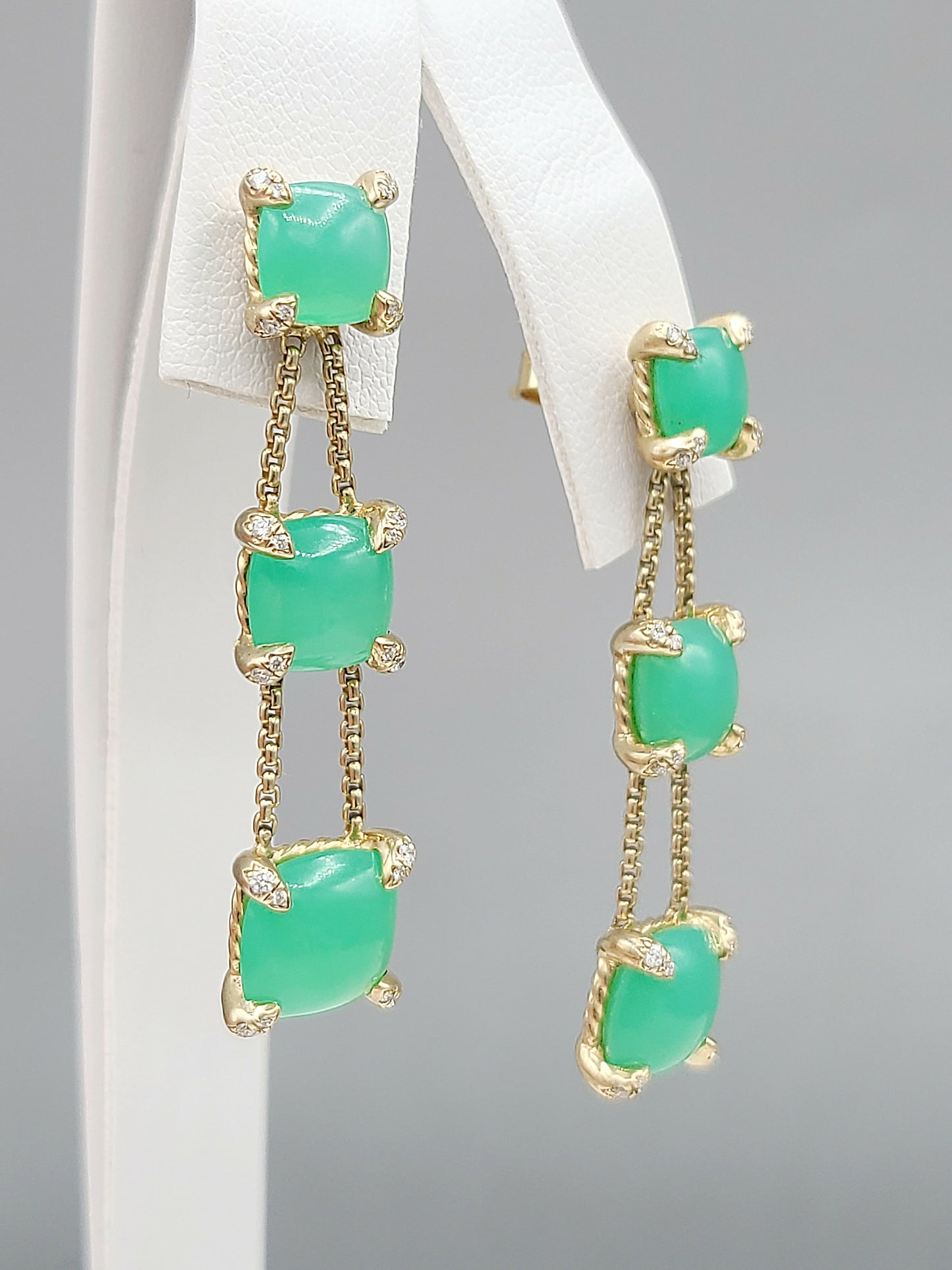    David Yurman-Chatelaine-Linear Chain 18k Earrings With Chrysoprase