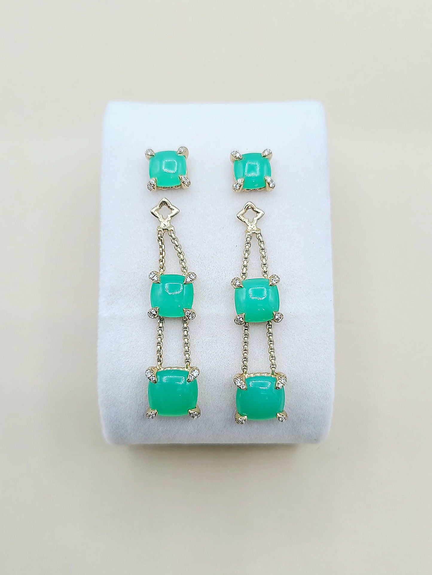    David Yurman-Chatelaine-Linear Chain 18k Earrings With Chrysoprase