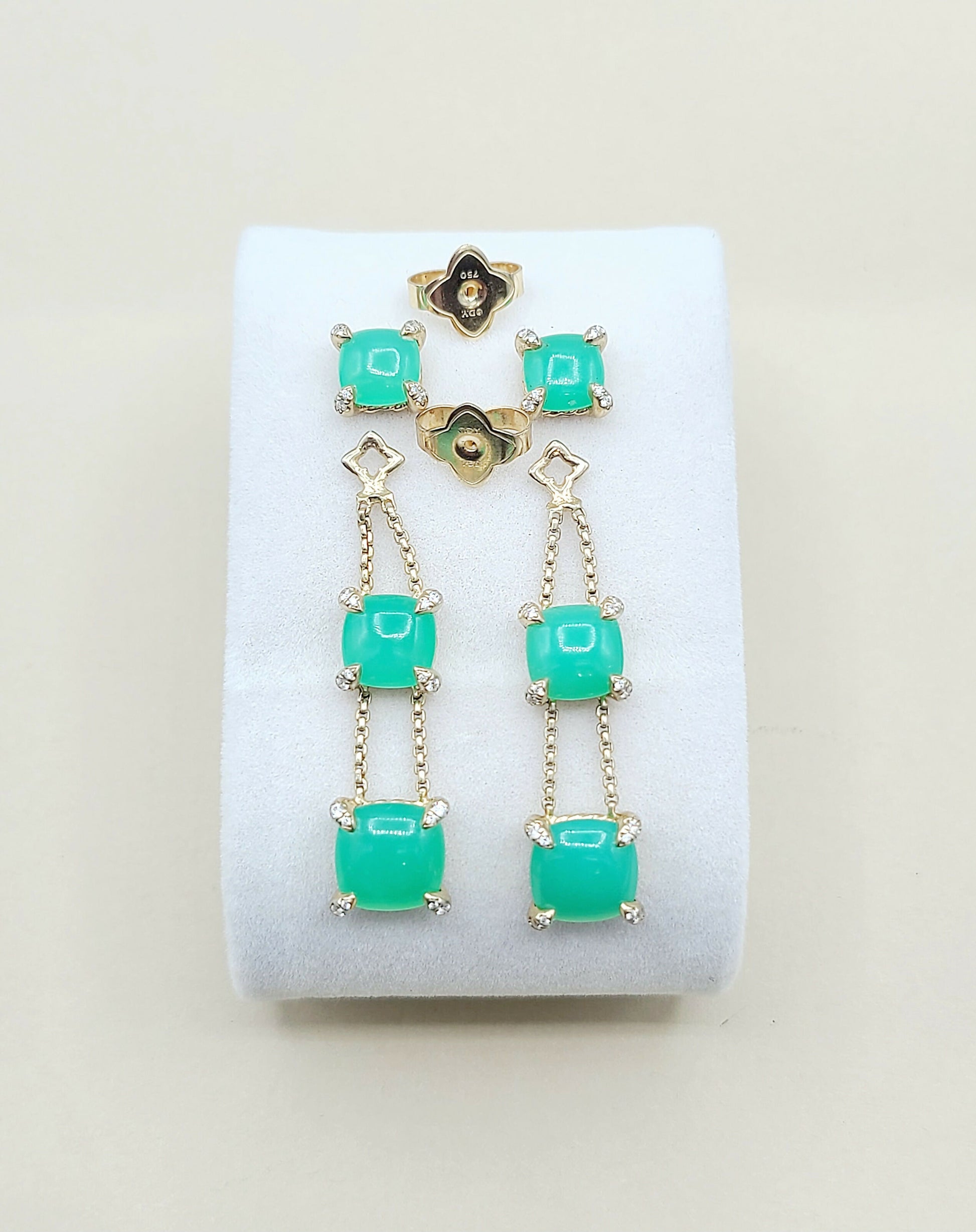    David Yurman-Chatelaine-Linear Chain 18k Earrings With Chrysoprase