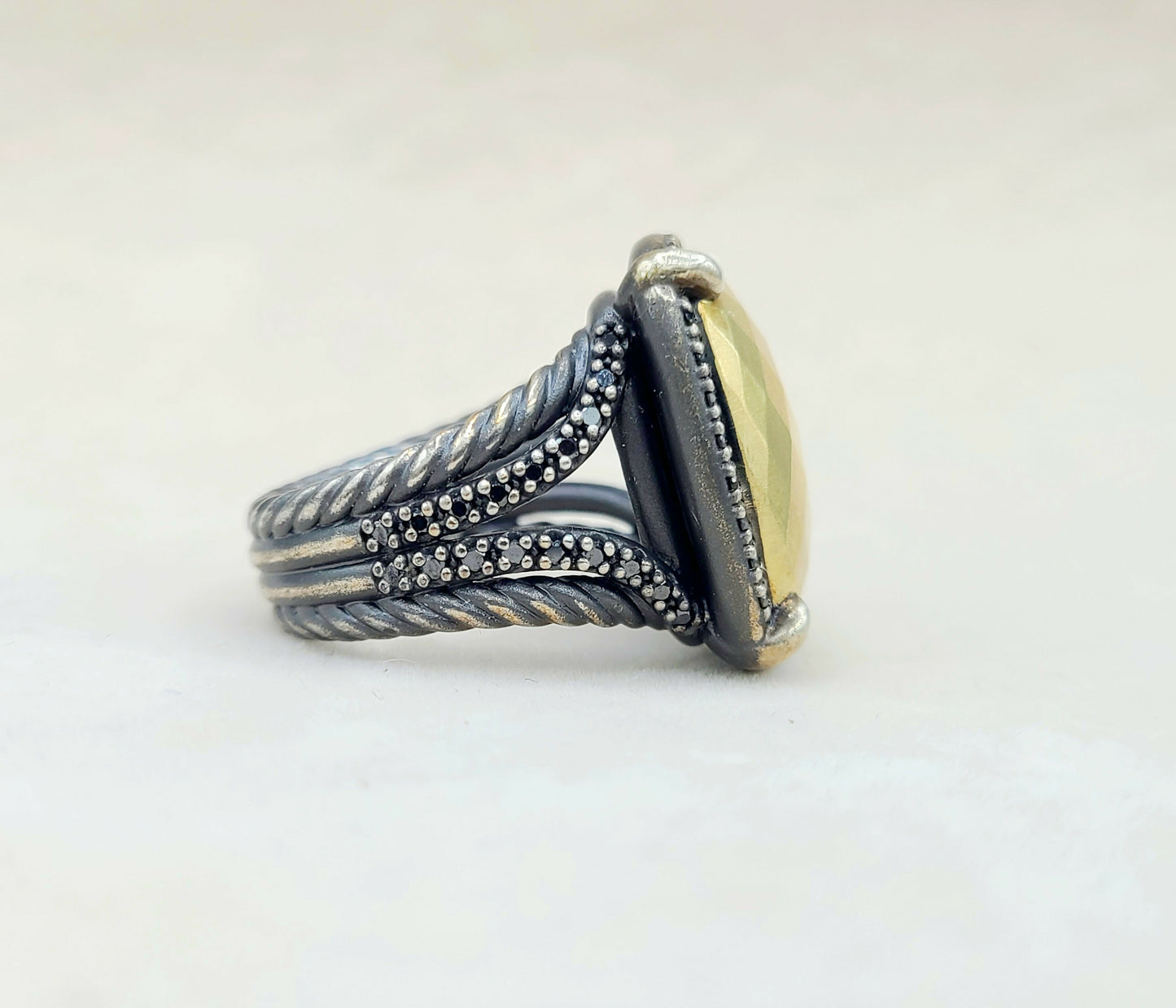    David Yurman Chatelaine Oblong Ring Black Diamonds & Gold