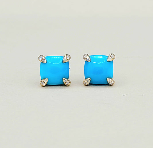    David Yurman Chatelaine Stud Earrings Turquoise & Diamonds
