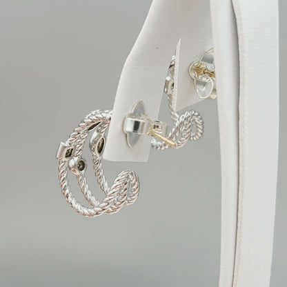    David Yurman Confetti Earrings Three Row with Diamonds