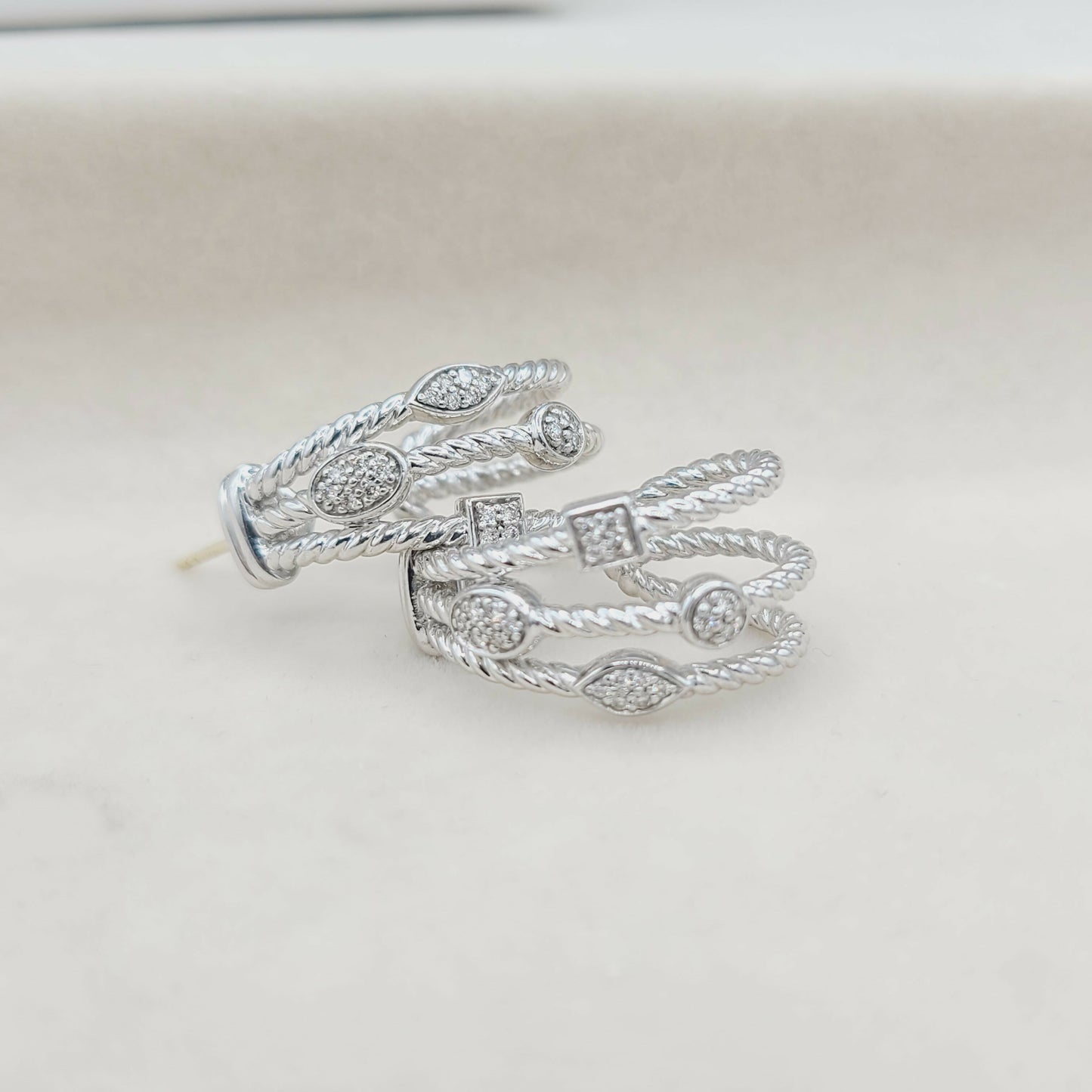    David Yurman Confetti Earrings Three Row with Diamonds