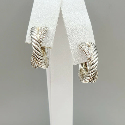    David Yurman Crossover Earrings Wide X Design with Diamonds